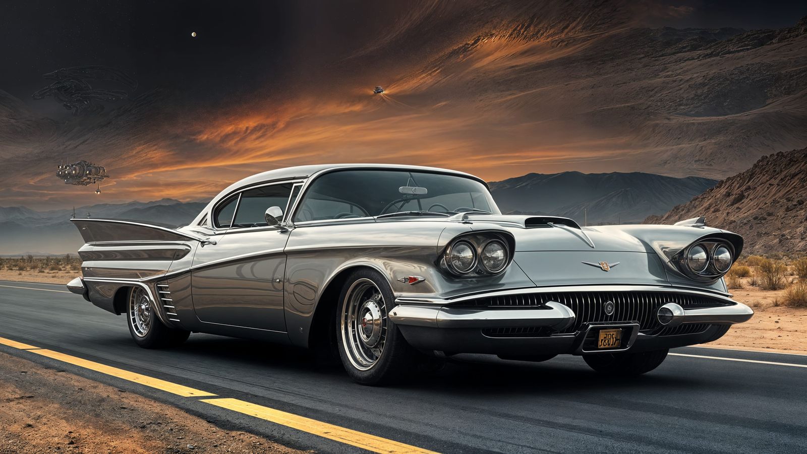 3/4 front view, 4k resolution, a GM 1958 concept muscle car,...