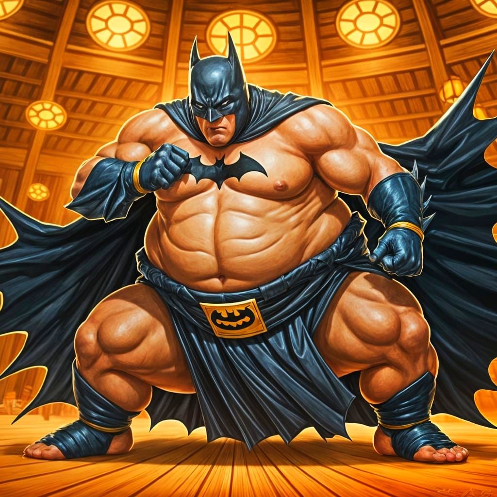 Batman as a Sumo Wrestler in Training