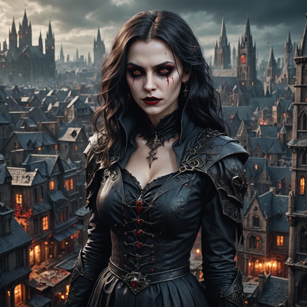 Hyperrealistic Vampire in Gothic City: Detailed Matte Painti...