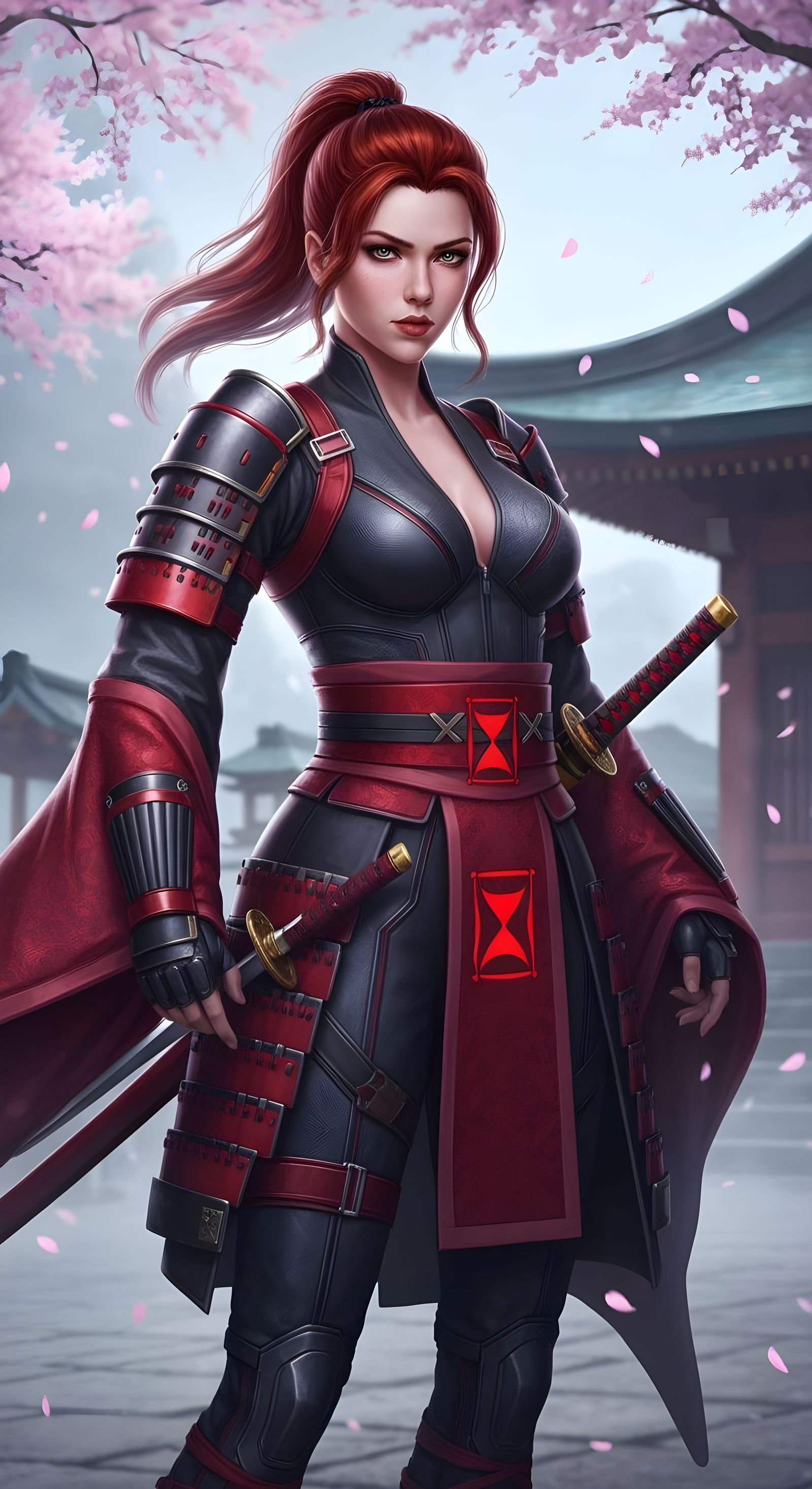 Female Samurai Warrior Portrait Inspired by Black Widow