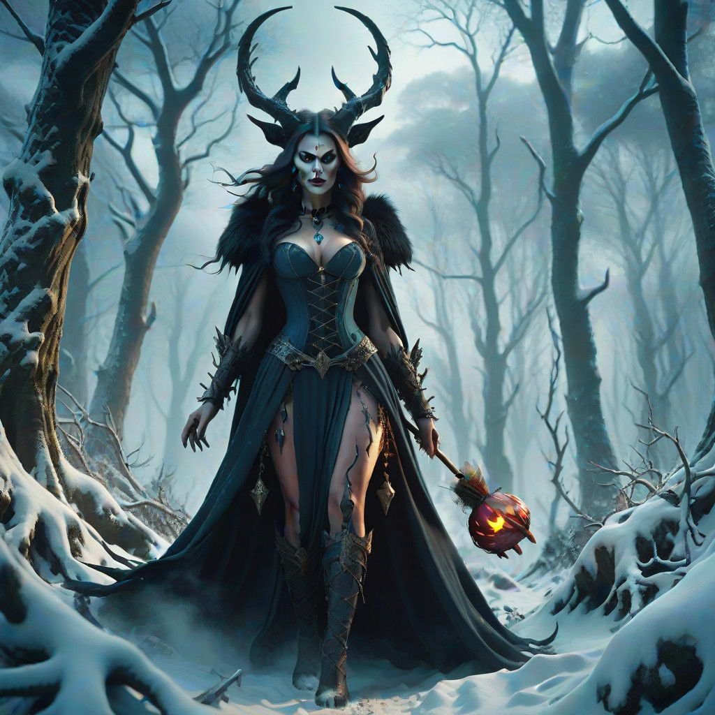 Epic Wintery Demon Witch in Cinematic Digital Painting
