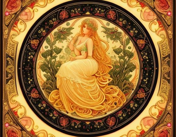 Fettuccine Pasta in Pointillist Art Nouveau Style
