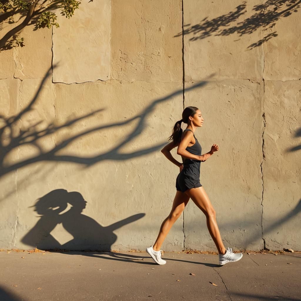 Woman's Shadow in Surreal Cityscape