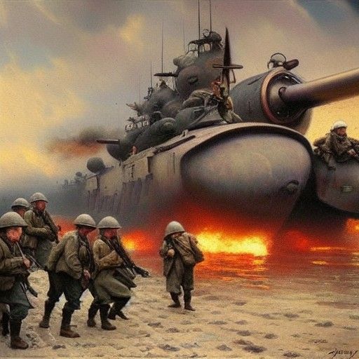World War II Scene as Oil Painting