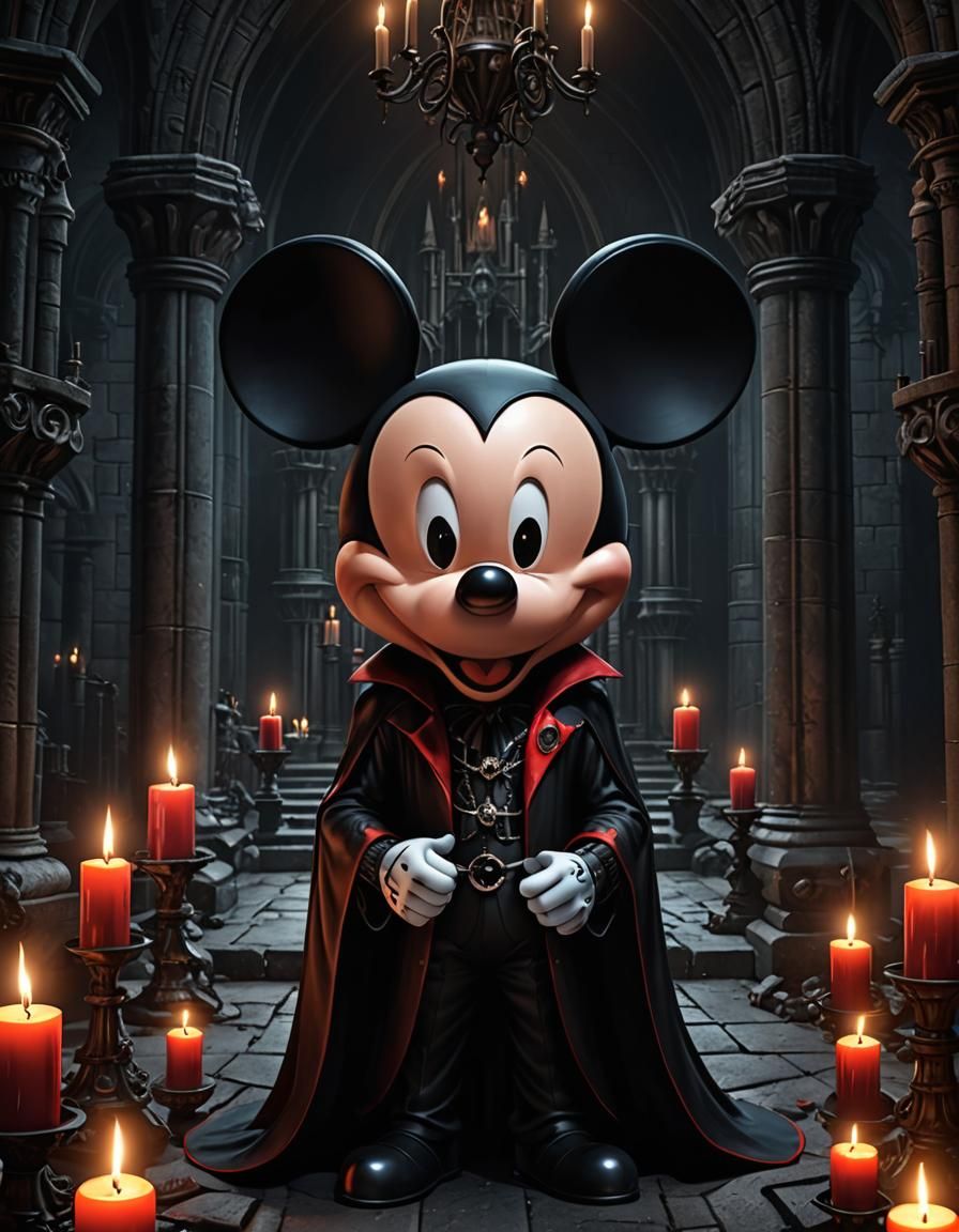 Mickey Mouse as Vampire Dracula in Gothic Horror