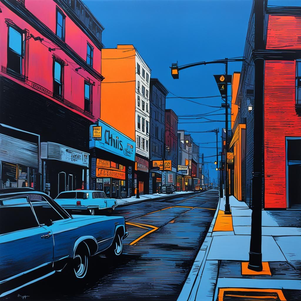 Urban Street at Dusk in Abstract Style