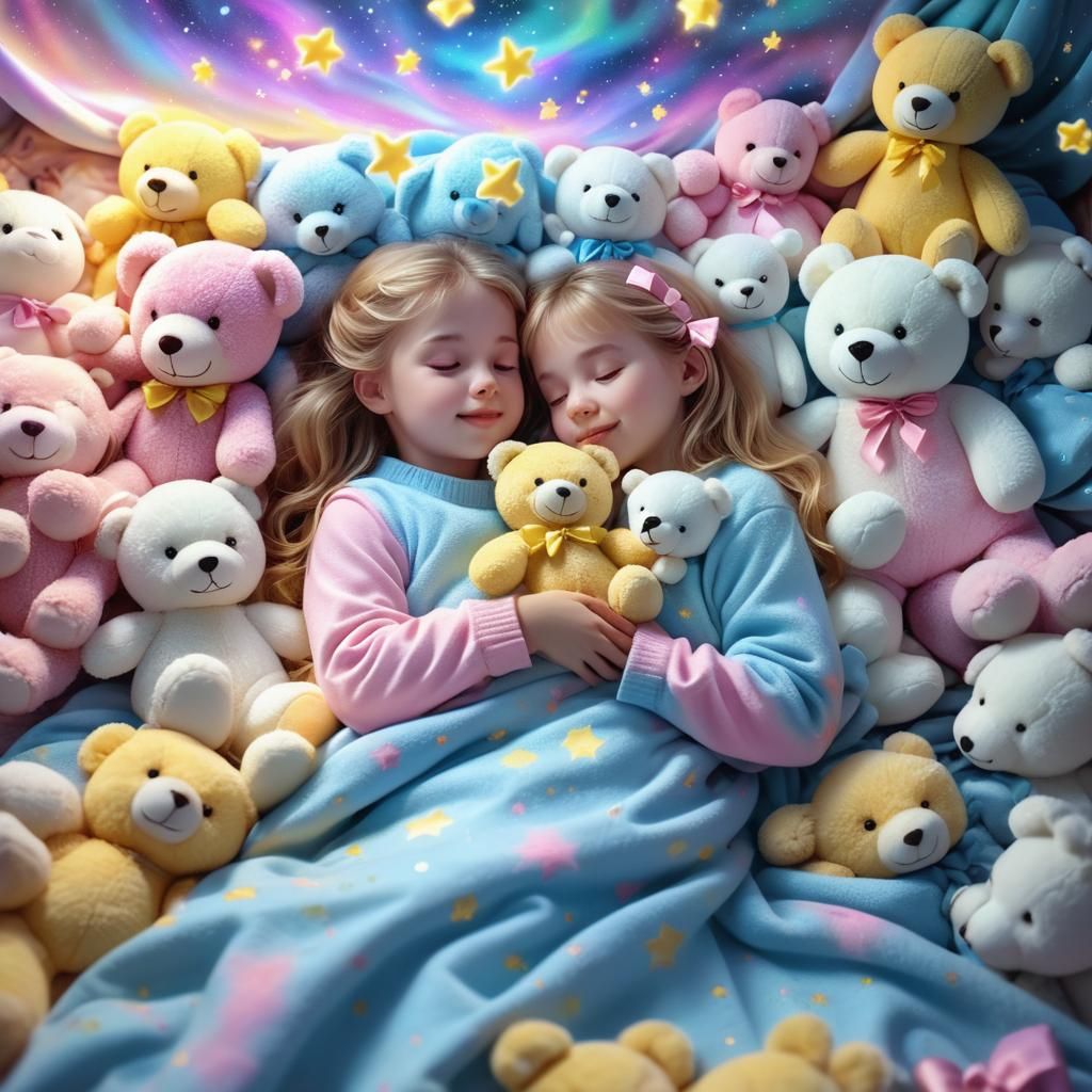 Dreamlike Teddy Bear Scene in Soft Pastel Colors