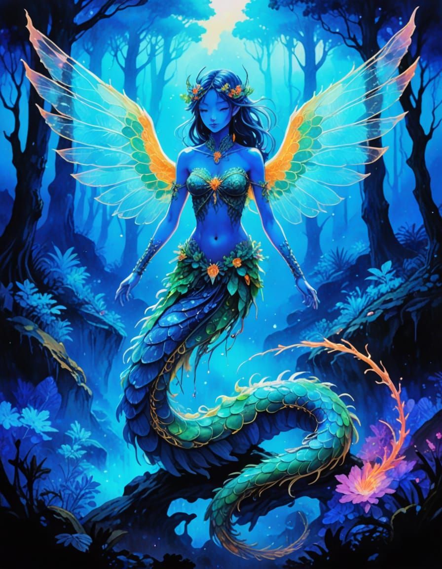 Mystical Forest Creature in Psychedelic Manga Style