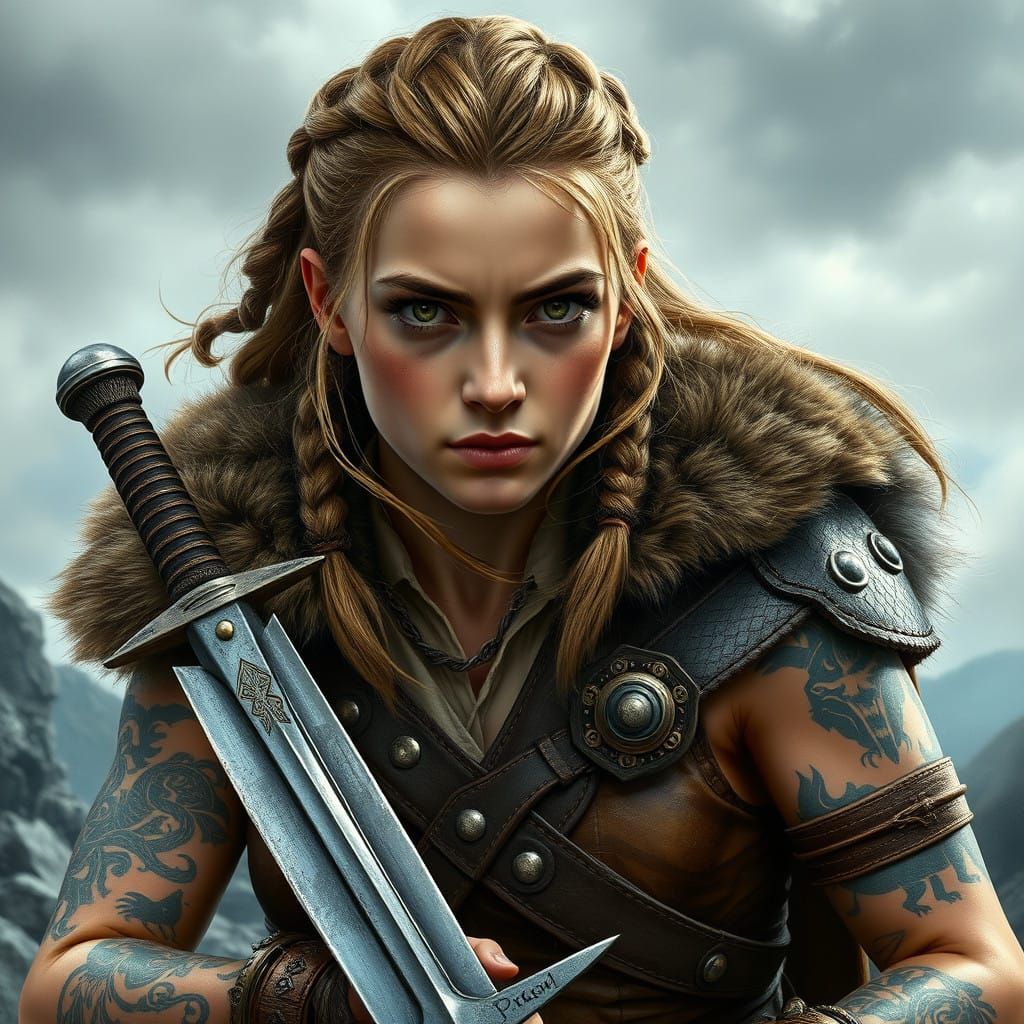 Fierce Viking Warrior Maiden in Leather Armor