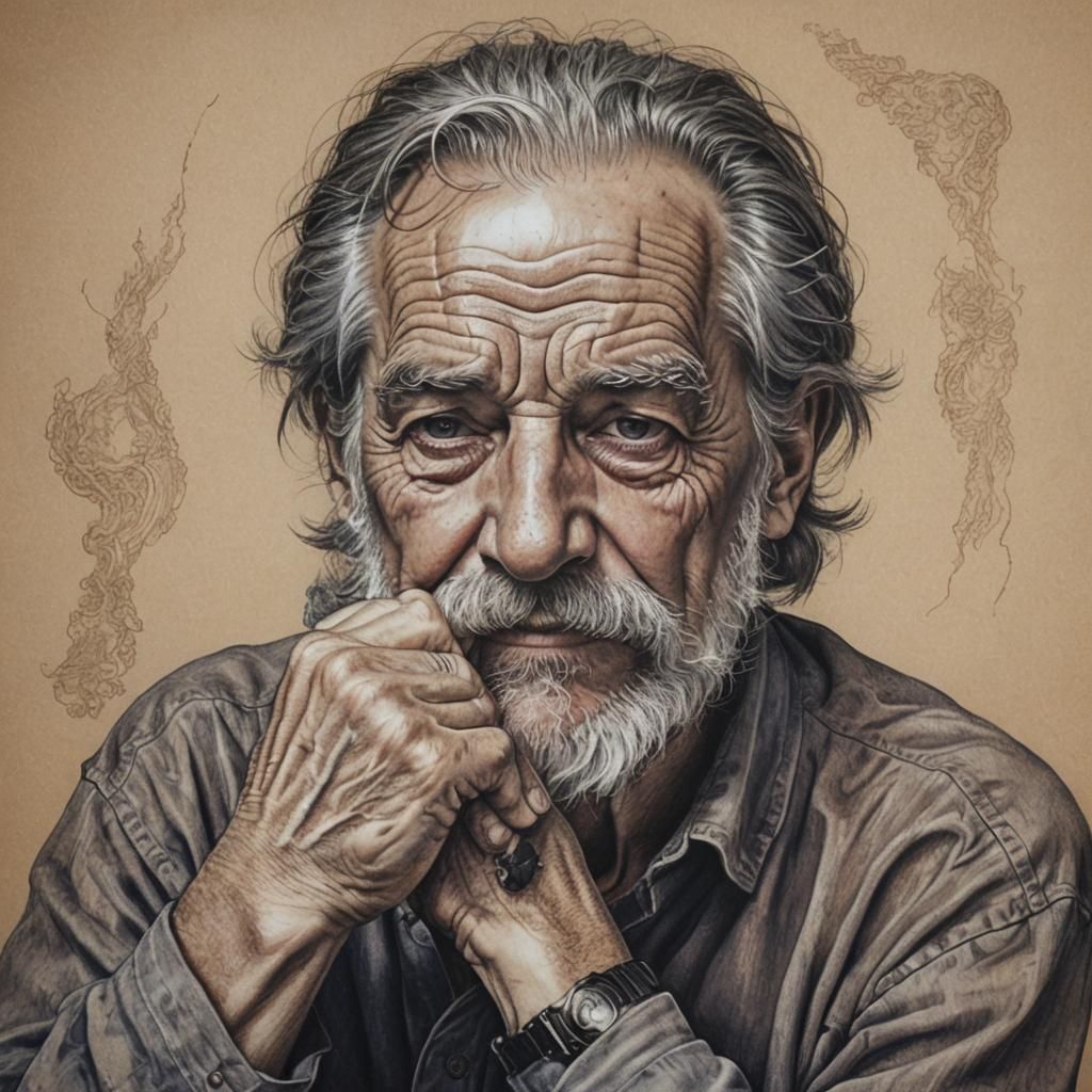 Monochromatic Pen Portrait of an Elderly Man