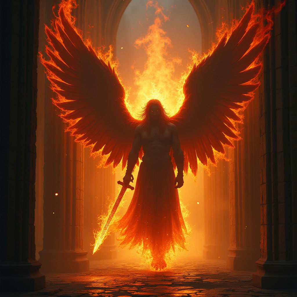 Archangel of Shadow and Flame in Gothic Nave