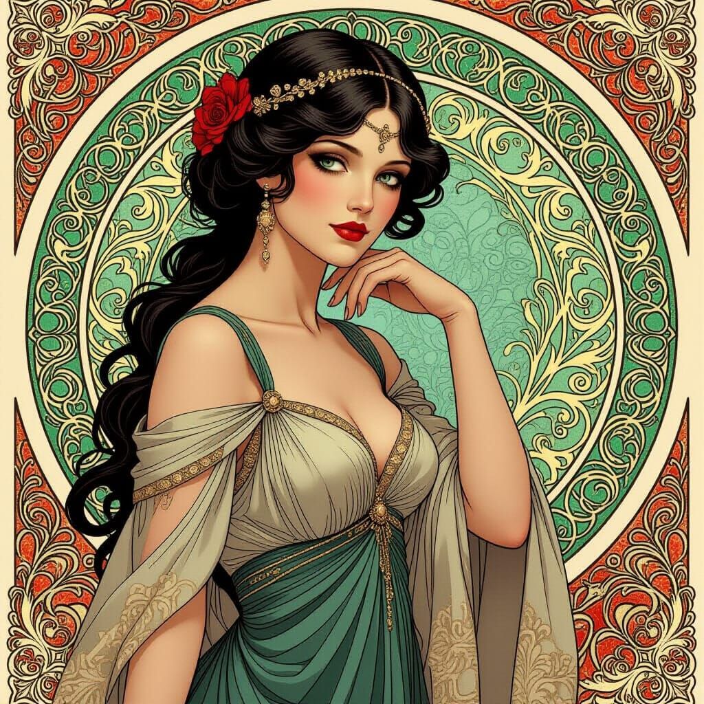 Mysterious Woman in Elegant Art Nouveau Style