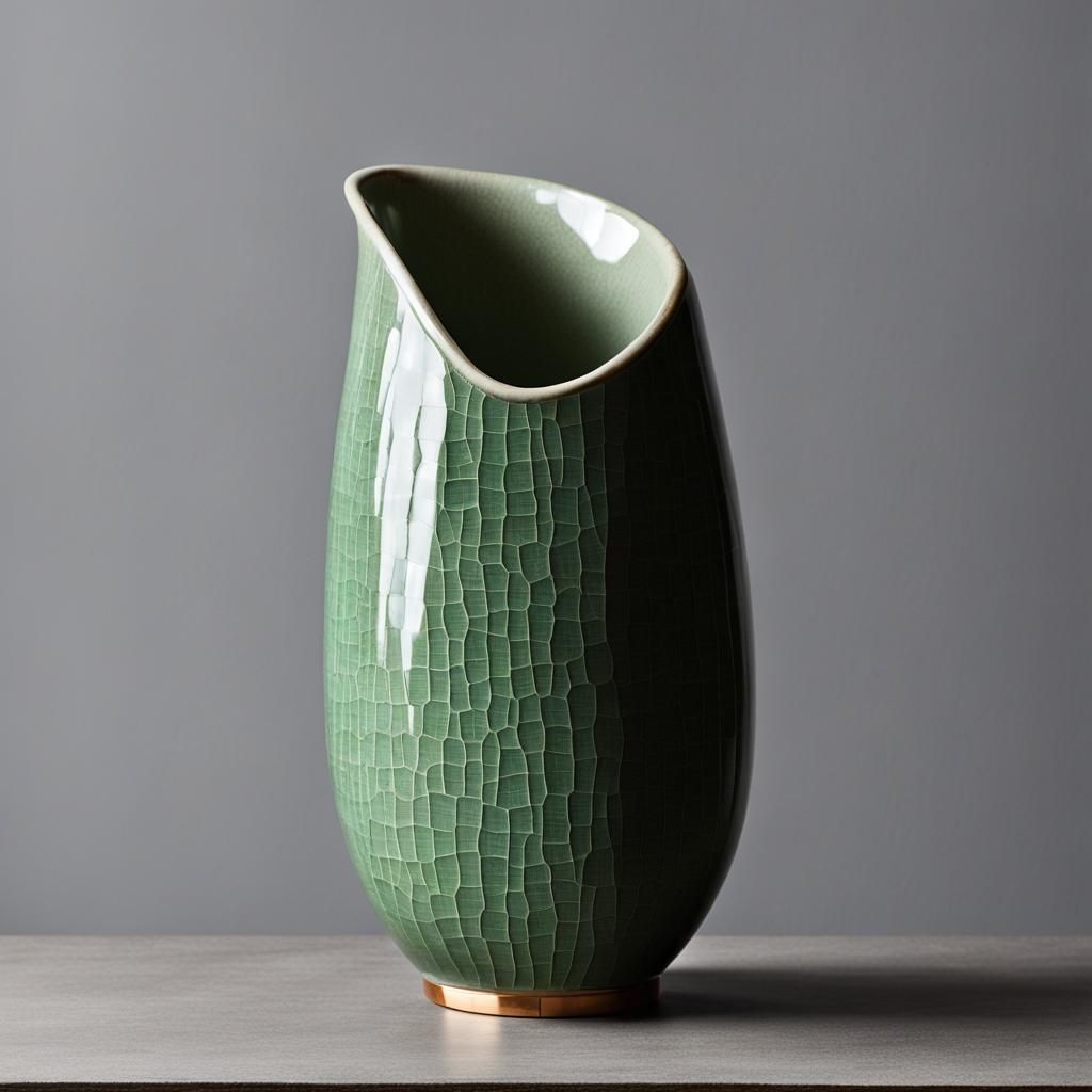 Vibrant Celadon Vase with Distressed Glaze