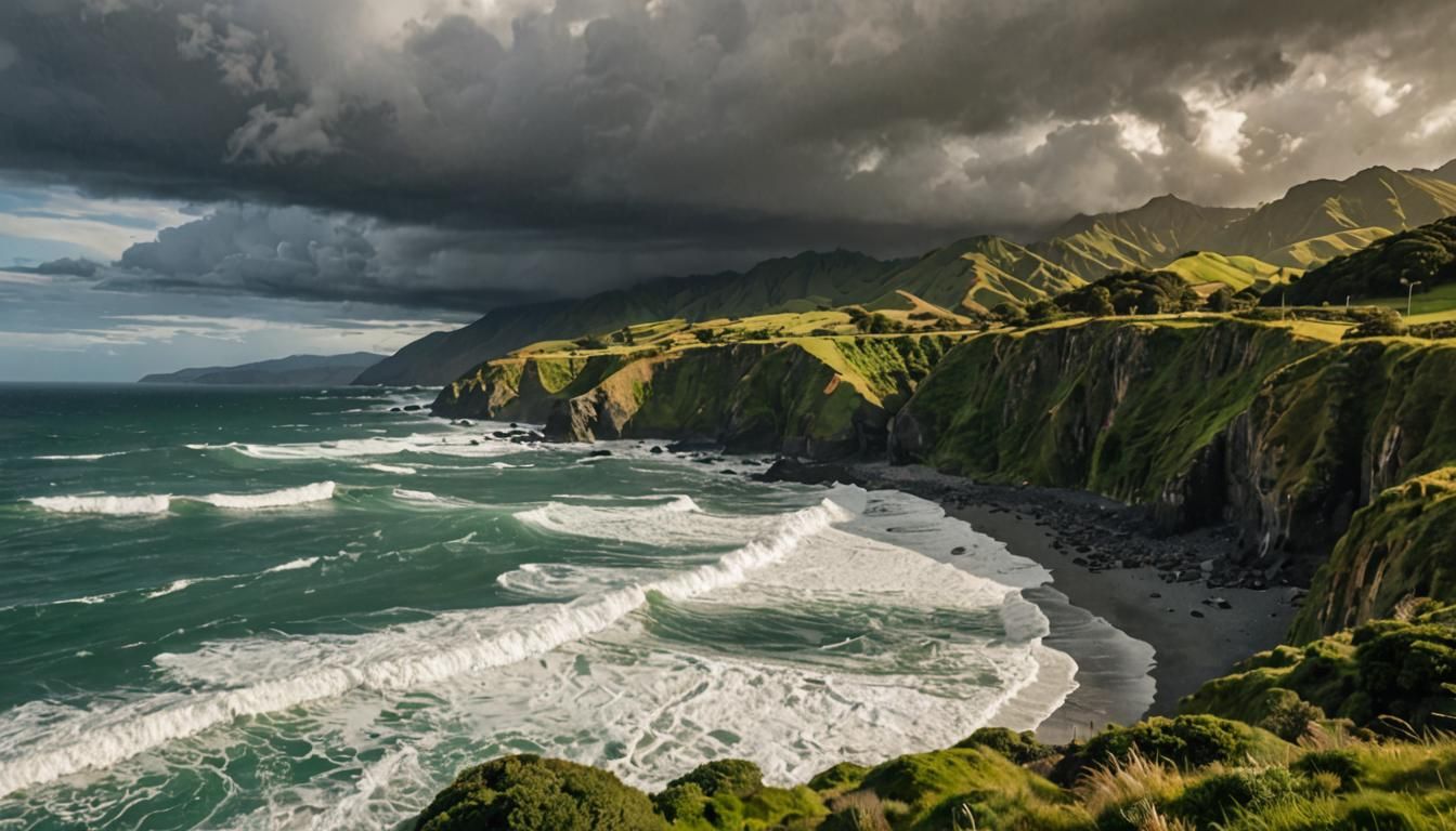 Wild New Zealand Coastline at Golden Hour