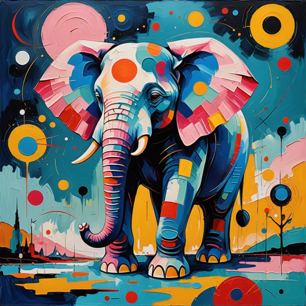Surrealist Abstract Art with a Dreamlike Pink Elephant