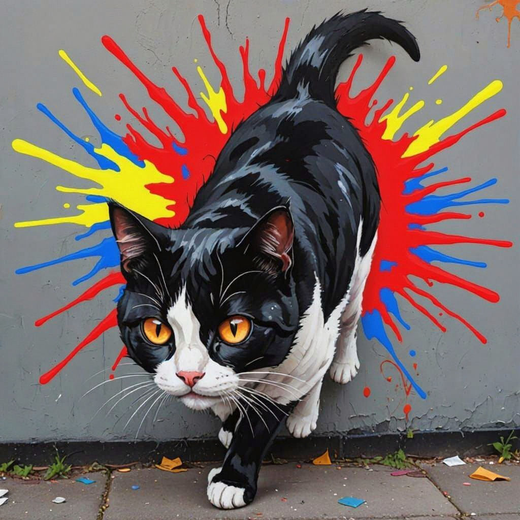 Vampire Cat Graffiti Art with Psycho Grin