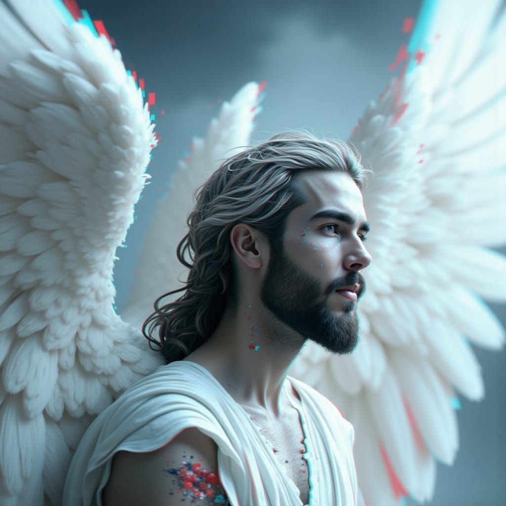 Angelic Man with Bioluminescent Markings in Mystical Forest