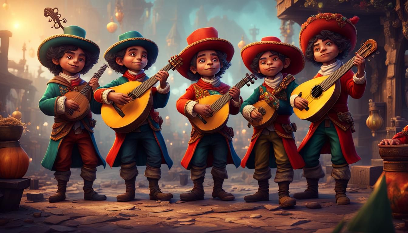 Dark Fantasy Halfling Mariachi Band in Dickensian Style
