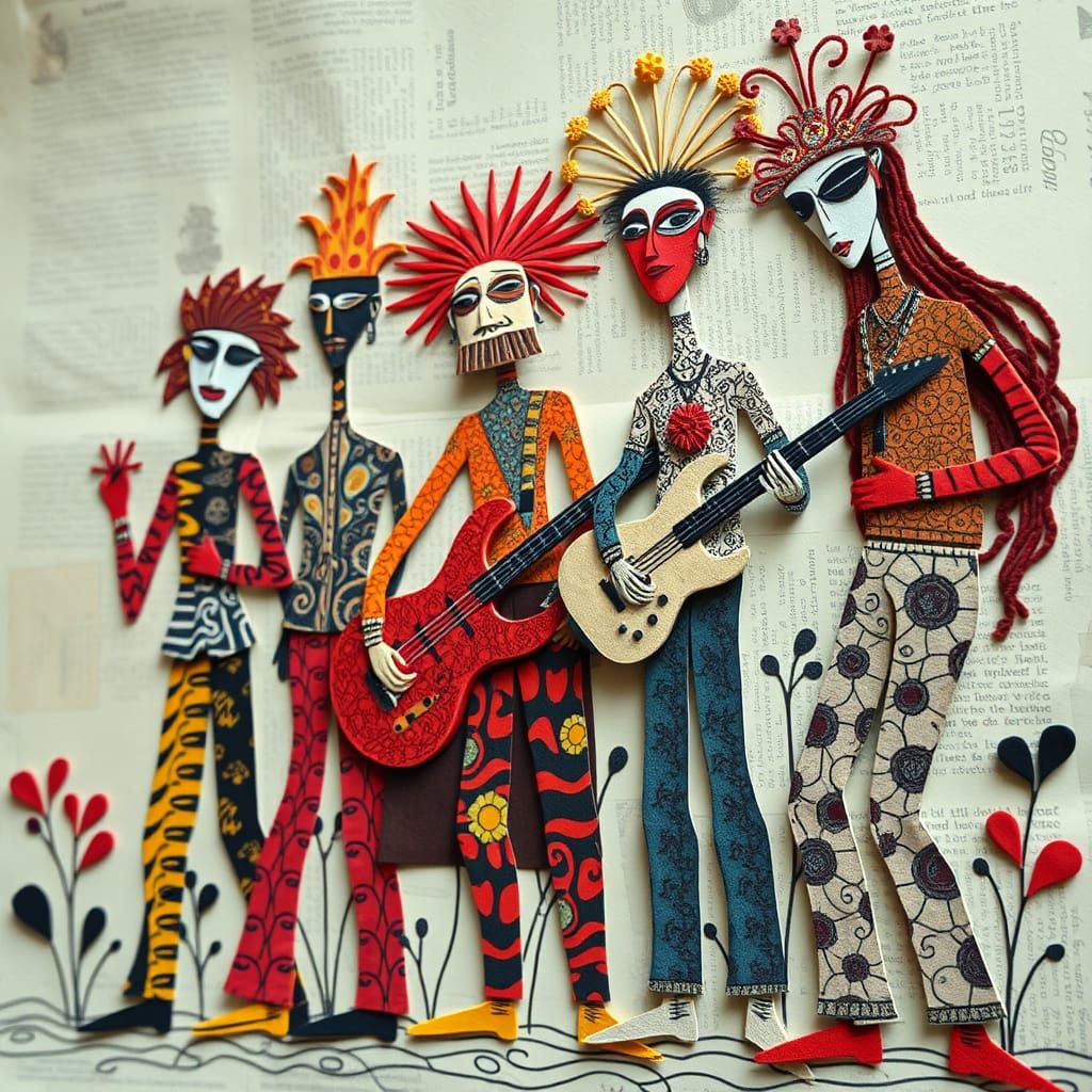 Abstract Rock Band in Cut Paper Collage Style