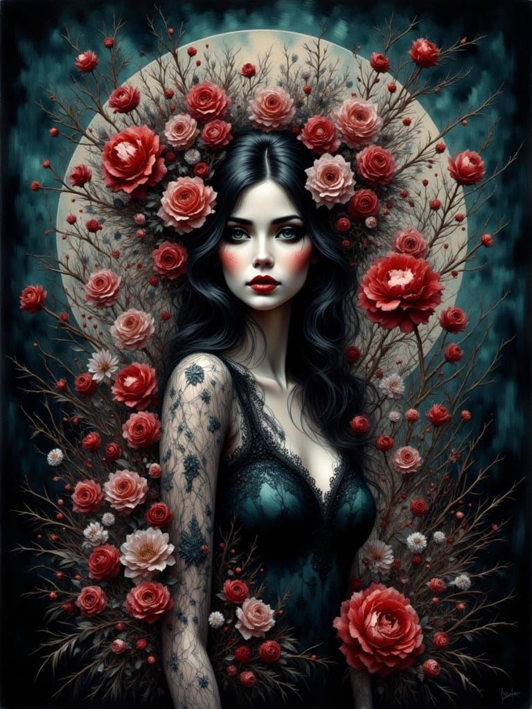 Mysterious Goth Woman Portrait in Noir Style