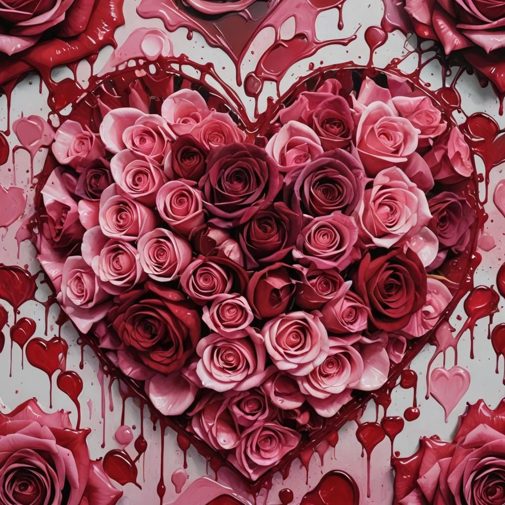 Floral Heart of Roses in Graffiti Art Style