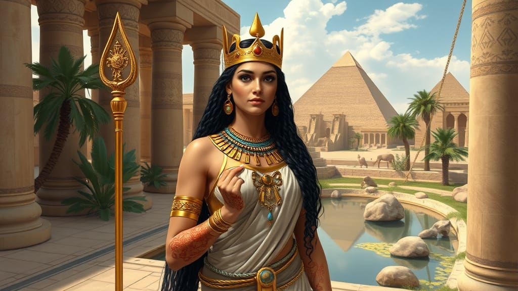 Egyptian Princess in Anubis Temple, Art Nouveau Style