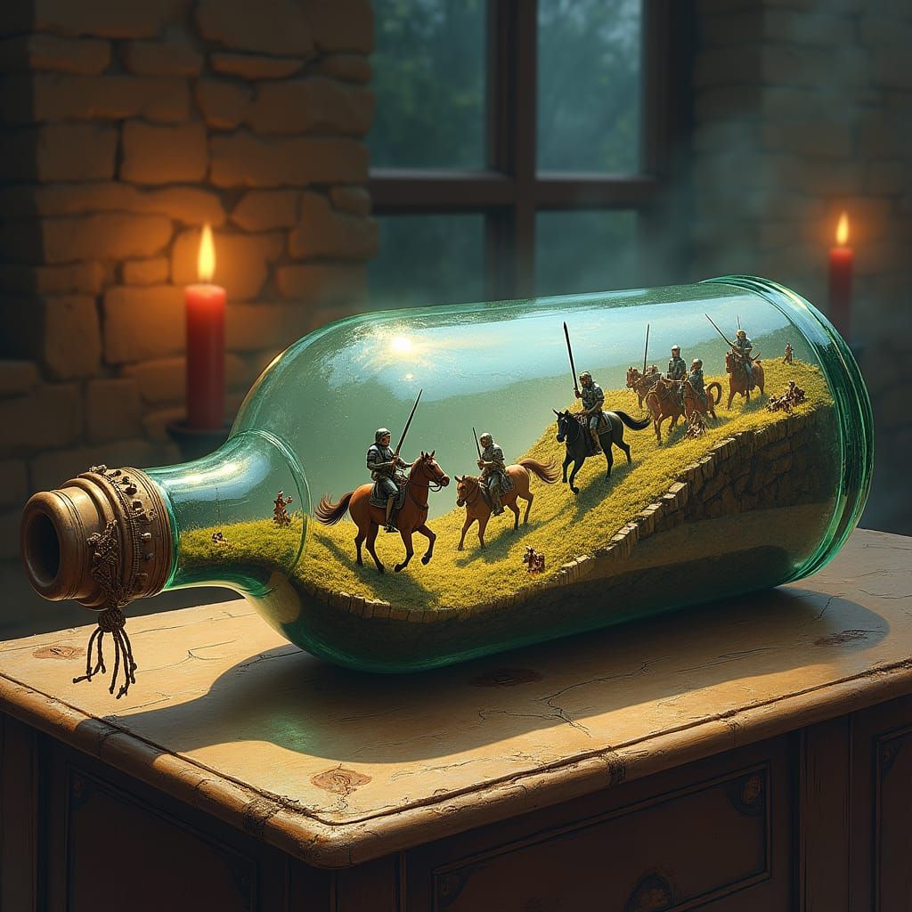 Medieval Battle in a Bottle, Ornate Glass Design