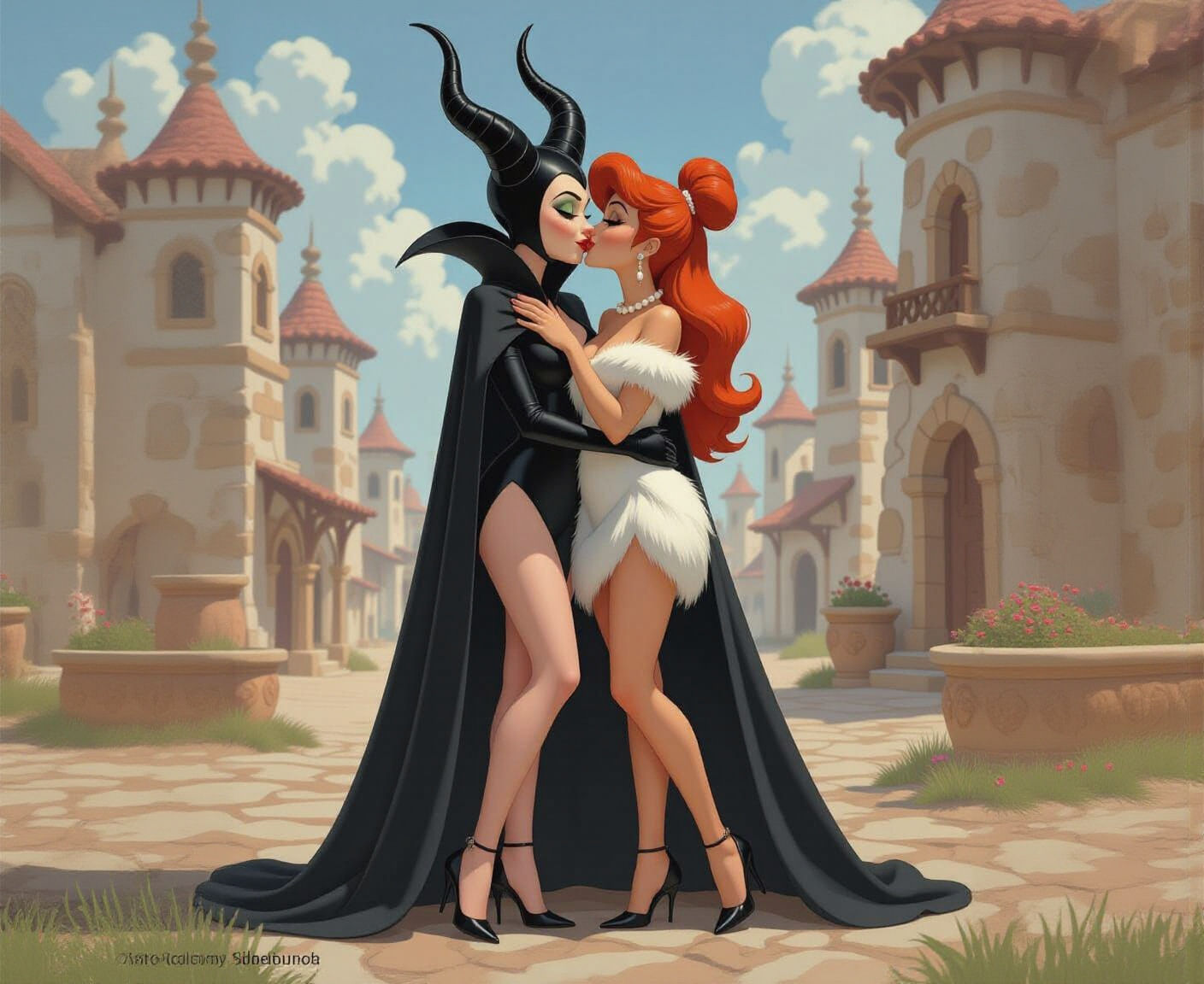 Maleficent and Wilma Flintstone Kiss in Bedrock