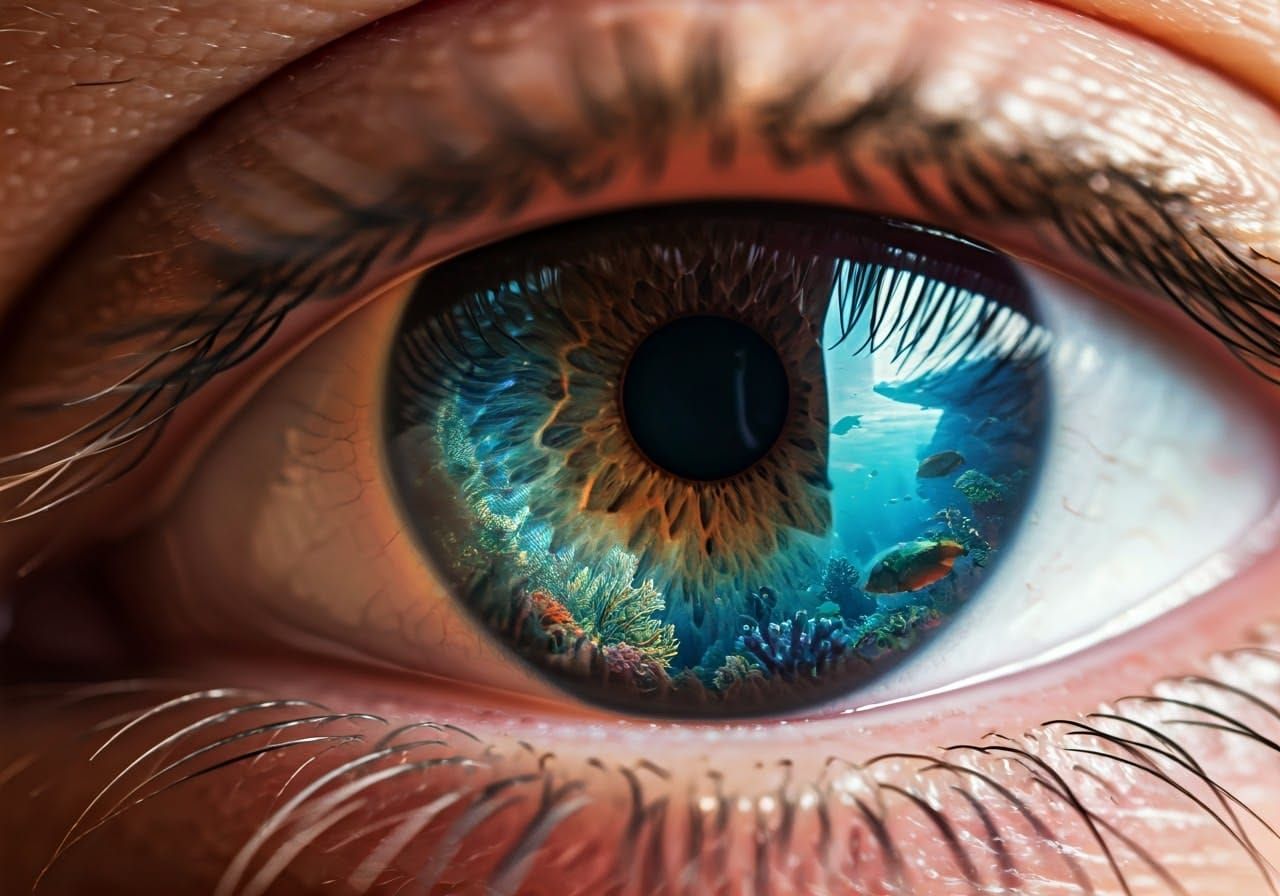 Hyper-Realistic Eye Contains Lush Underwater World