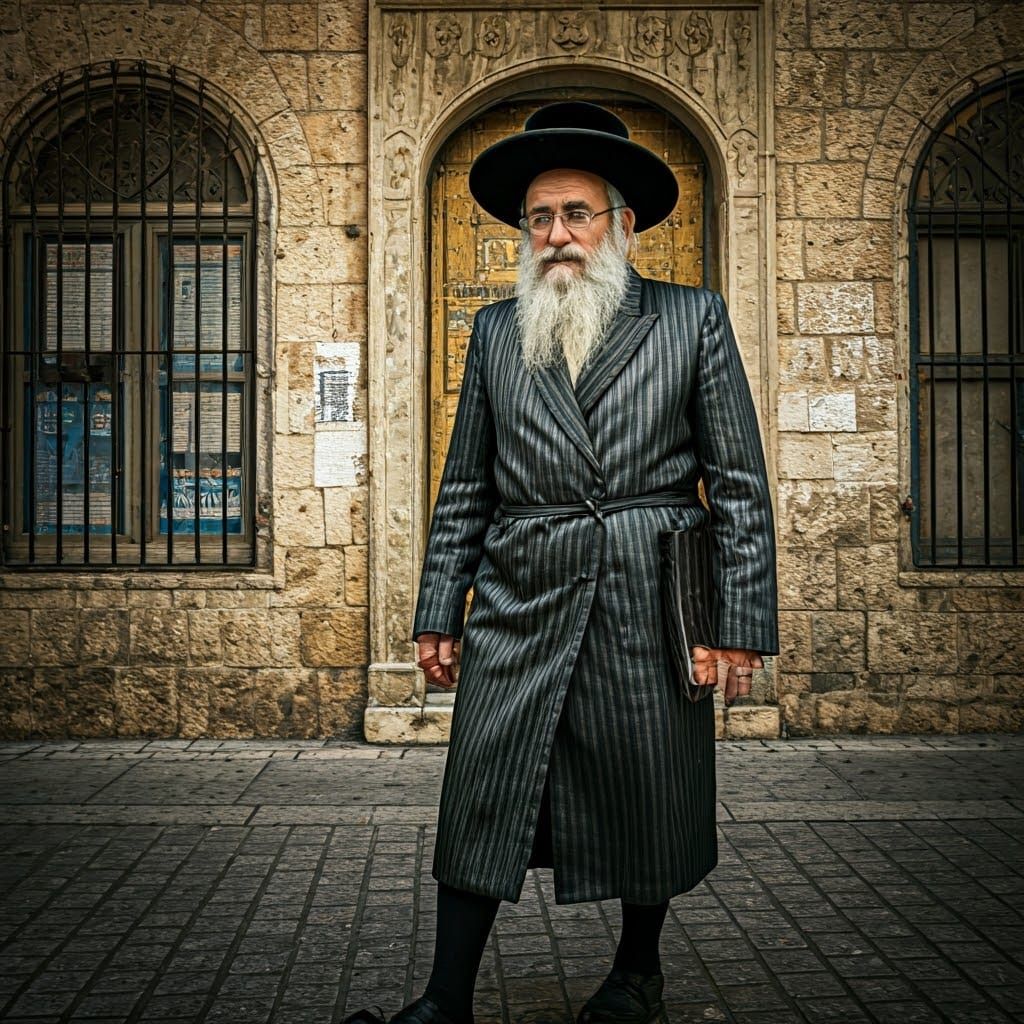 A Wise Elder Walks in Meah Shearim's Historic Streets