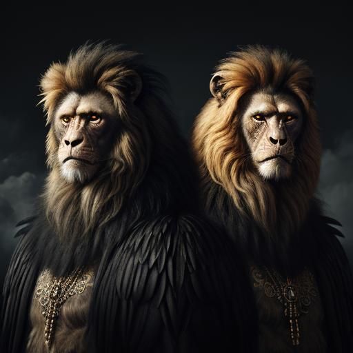 Colorful Feathered Monkeys with Lion's Mane