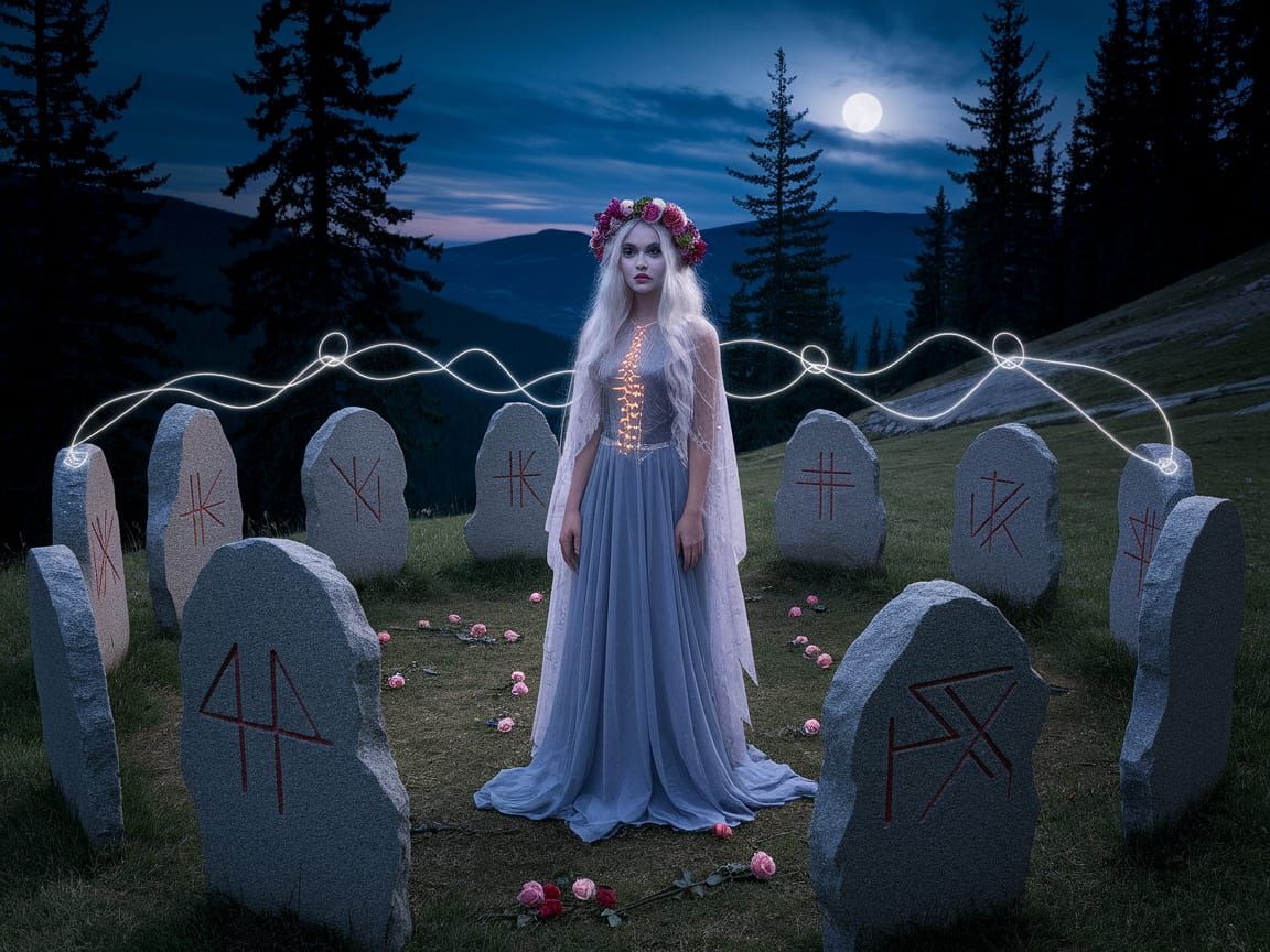 Nyavka Maiden in Rune Stones: Ukraine Mountain Twilight