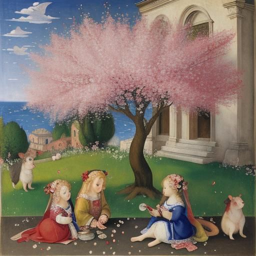 Cherries, Cherry Blossoms, and Cherry Mice in Surreal Style