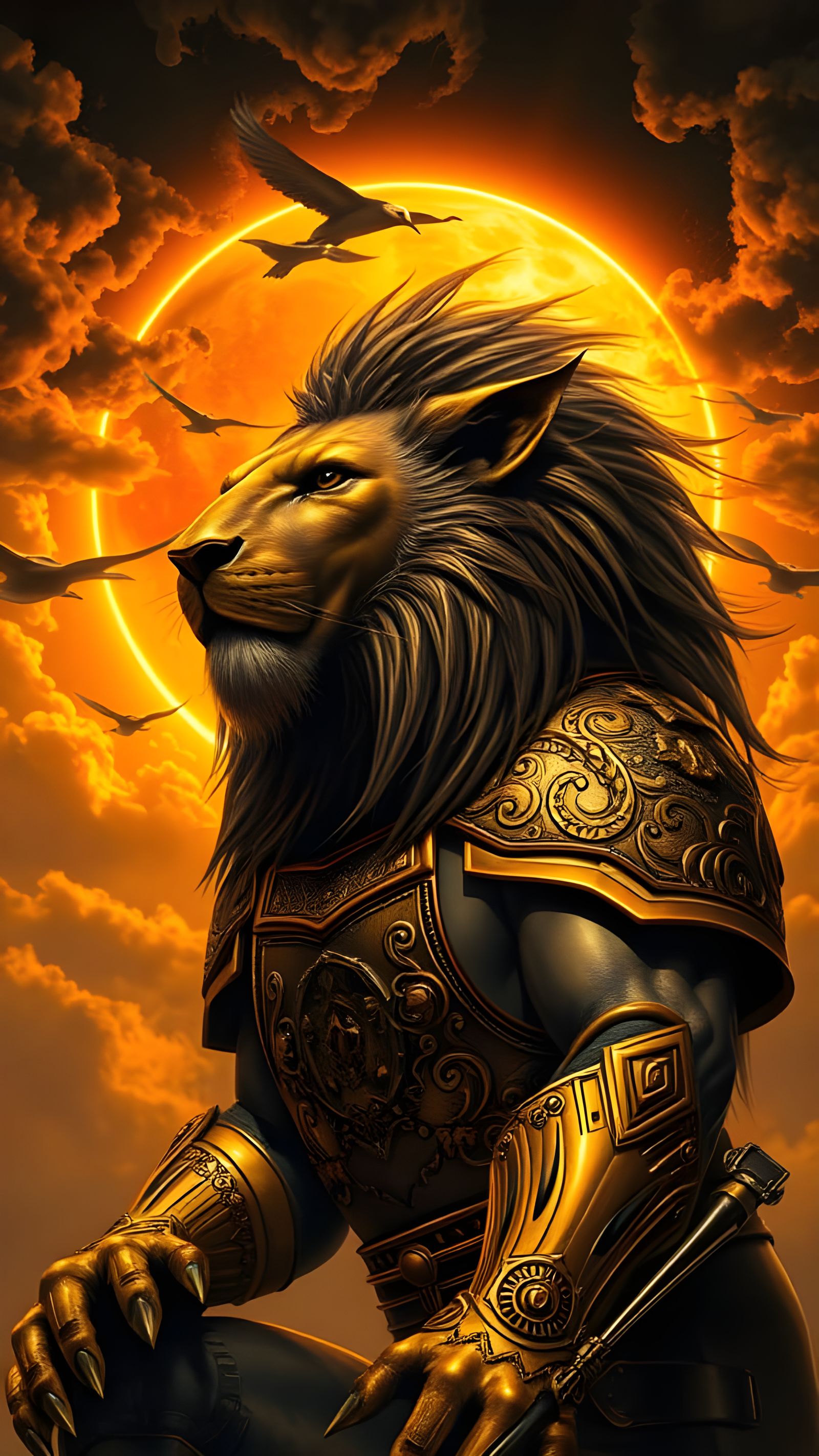 Golden Lion Warrior Under Solar Eclipse