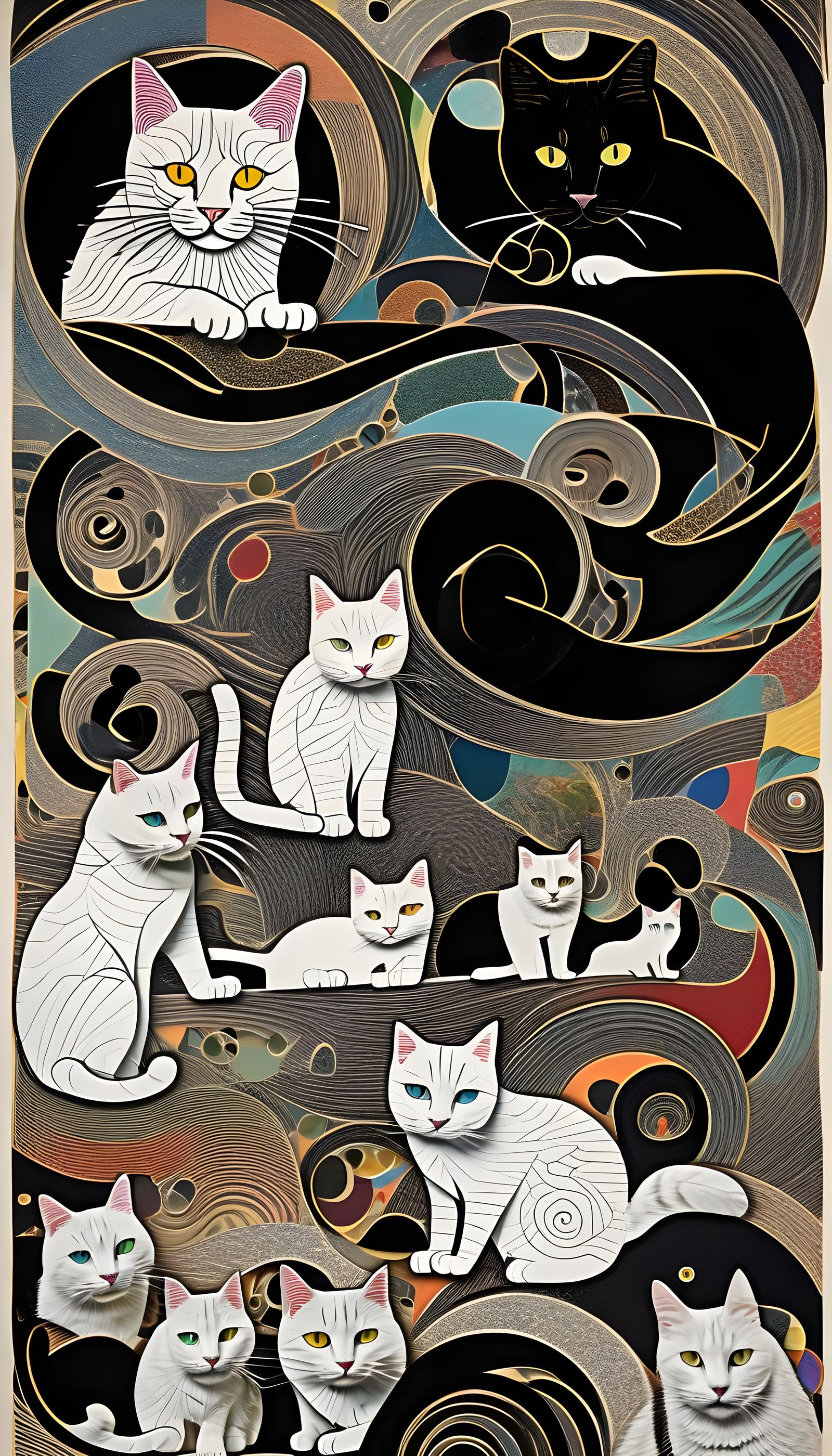 Surreal Cat Photomontage Movie Poster with Doodles