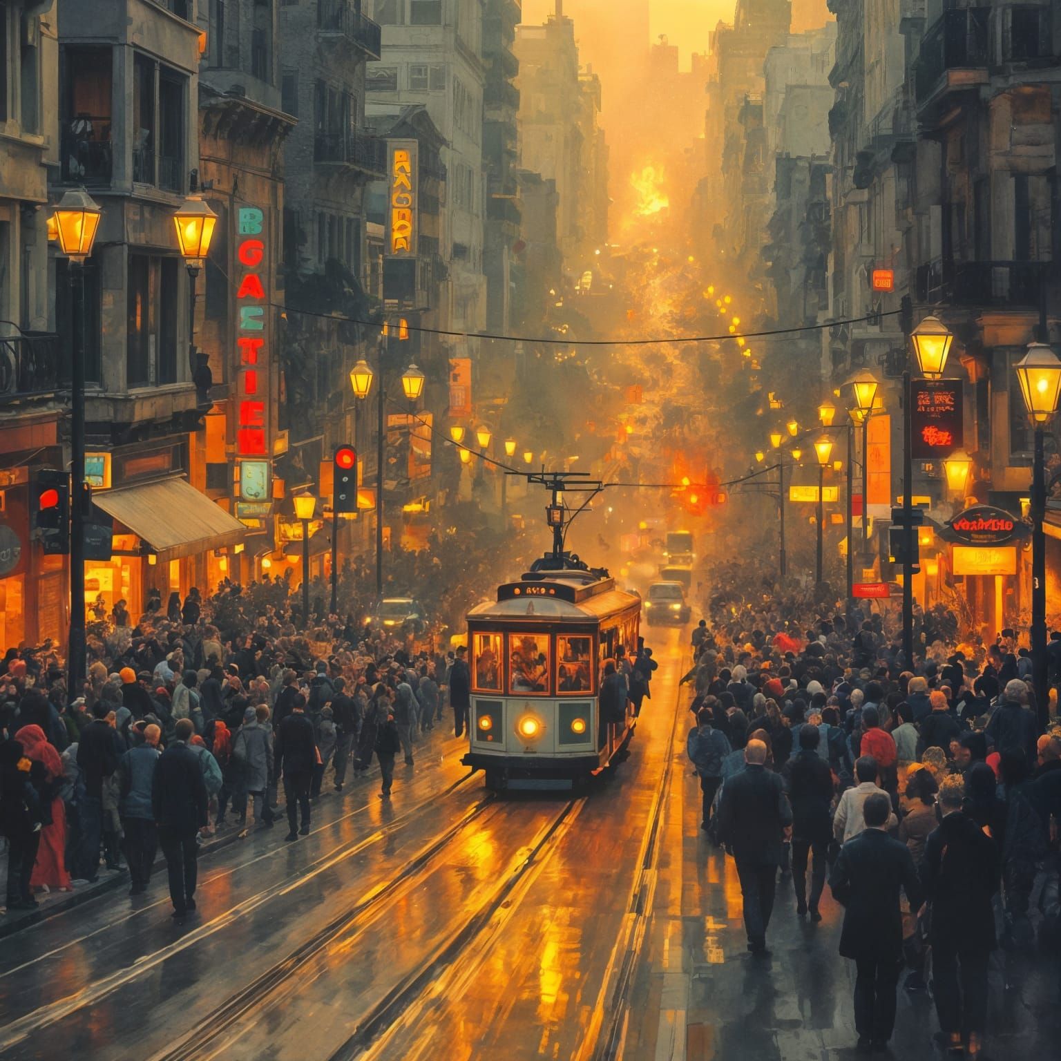 San Francisco Streetcar Speeds Down a Bustling Hillside Stre...