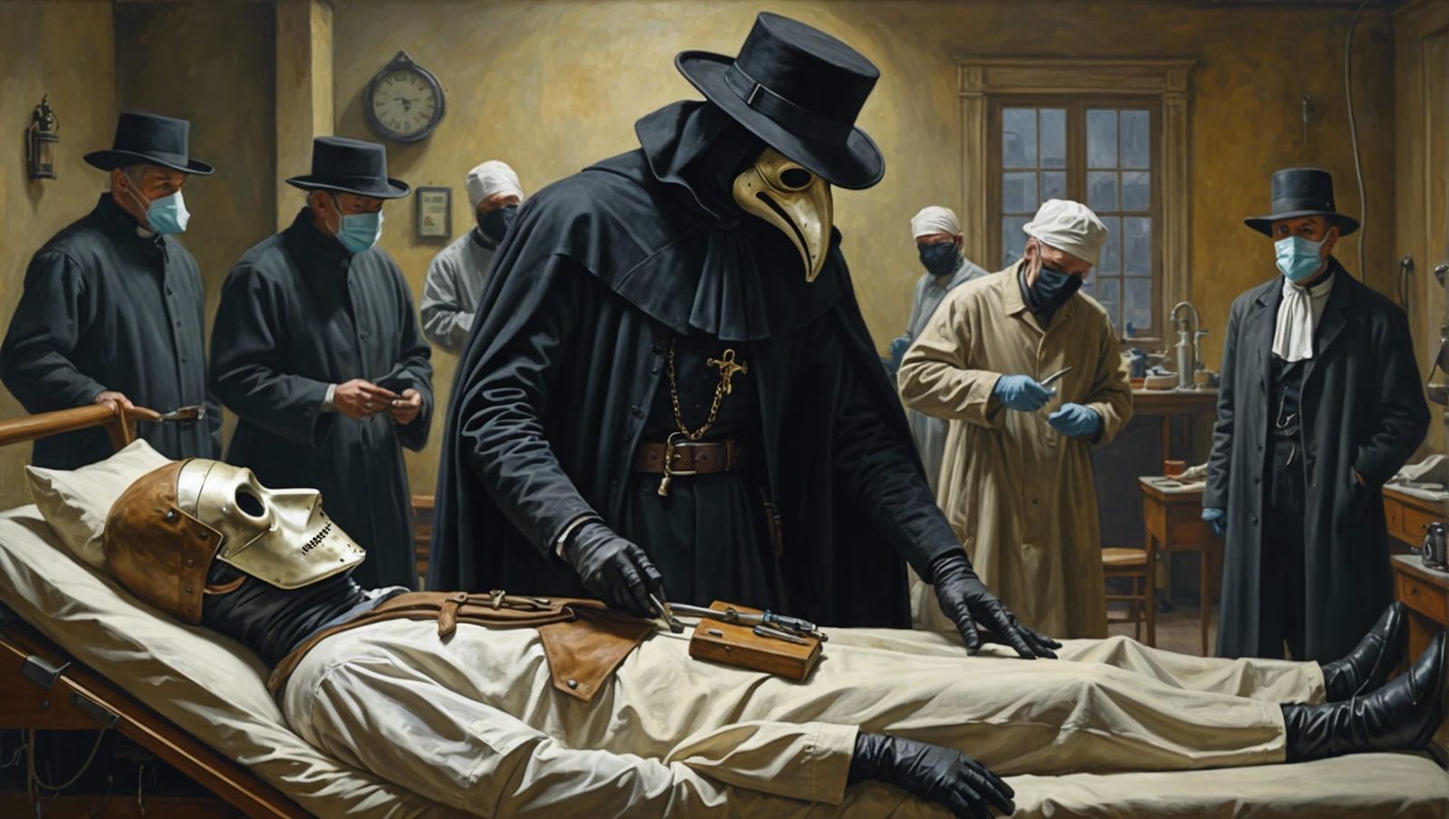 Plague Doctor Oil Painting in a Hospital Setting