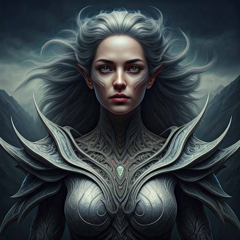 Ethereal Woman in Storm-Lit Landscape, Unreal Engine 3D