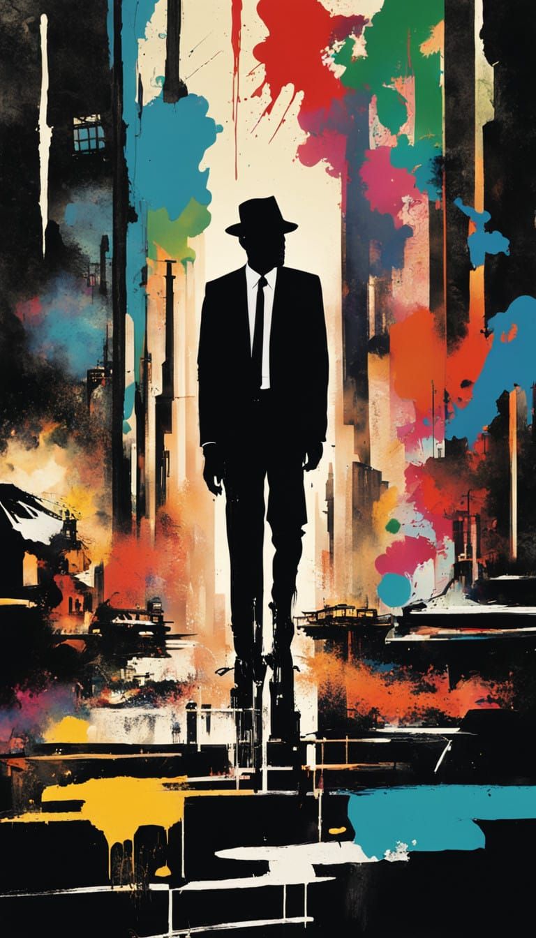 Dark Hero in Neon Cityscape