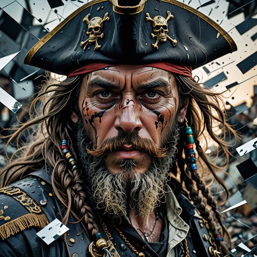 Pirate Captain Portrait in Shattered Mirrors