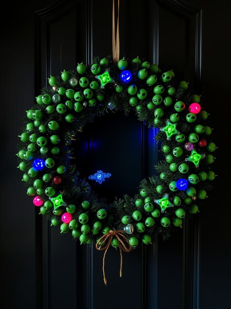 Surreal Christmas Wreath in Futuristic Style