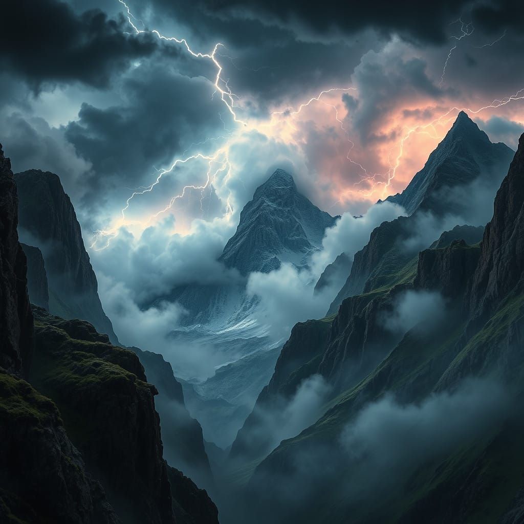 Majestic Mountain Peaks Tower into Turbulent Skies