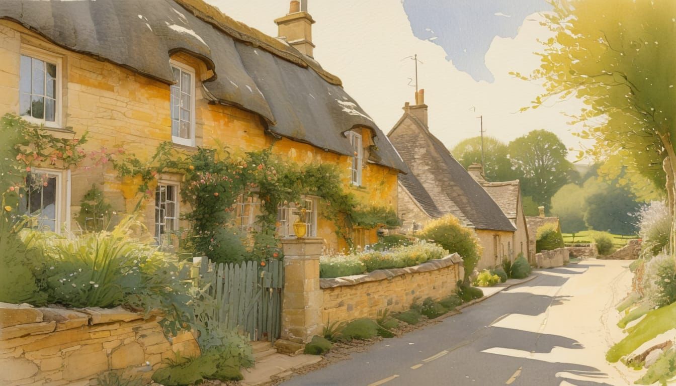 Watercolor Tea Room in Cotswolds Village