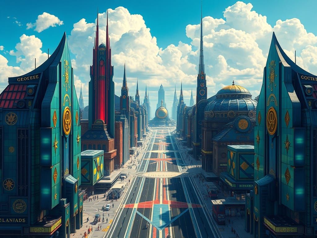 Futuristic Alien Metropolis in Art Deco Style