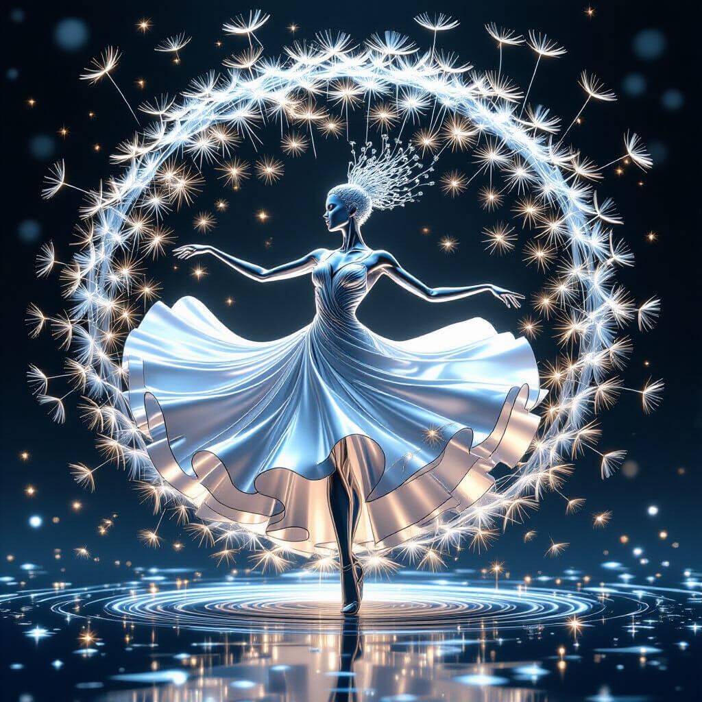 Chrome Dandelion Dancer Sparkling with Light
