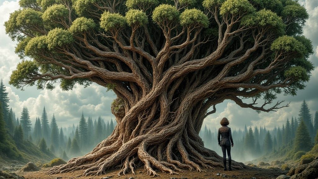 Oak Tree Wrapped in Copper Wire, Rustic Earthy Style