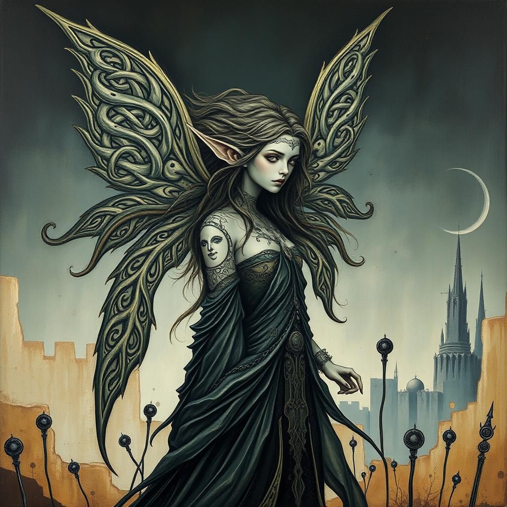 Surreal Fairy Elf in Impasto Art Deco Style