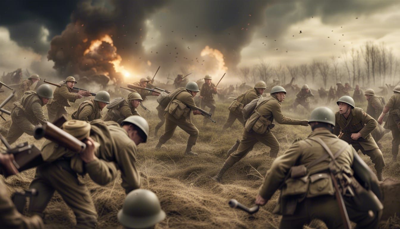 Pig Soldiers in WW2 Battlefield Matte Painting