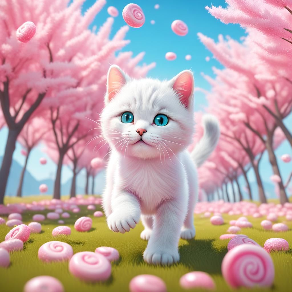 Dreamland Kitty: Hyperrealistic Candy Tree Escape