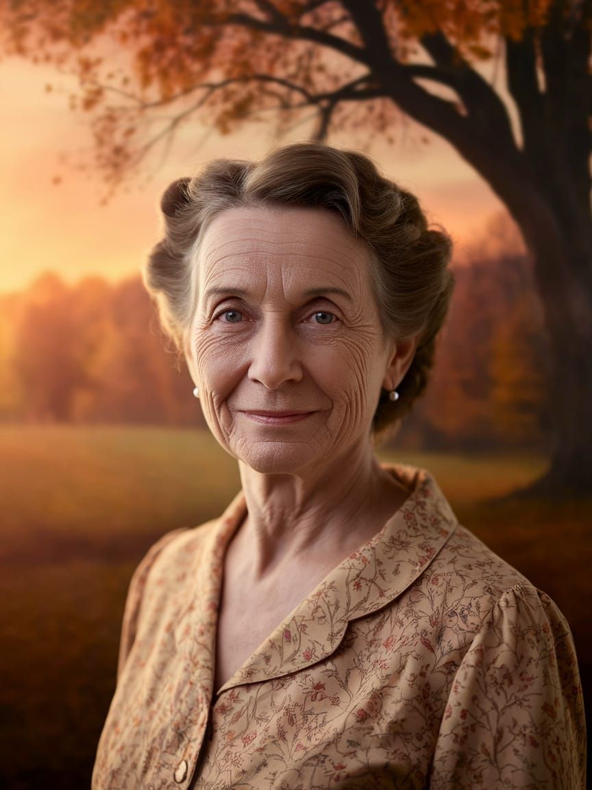 A Vintage-Era Portrait of a Woman in Autumn's Warm Glow